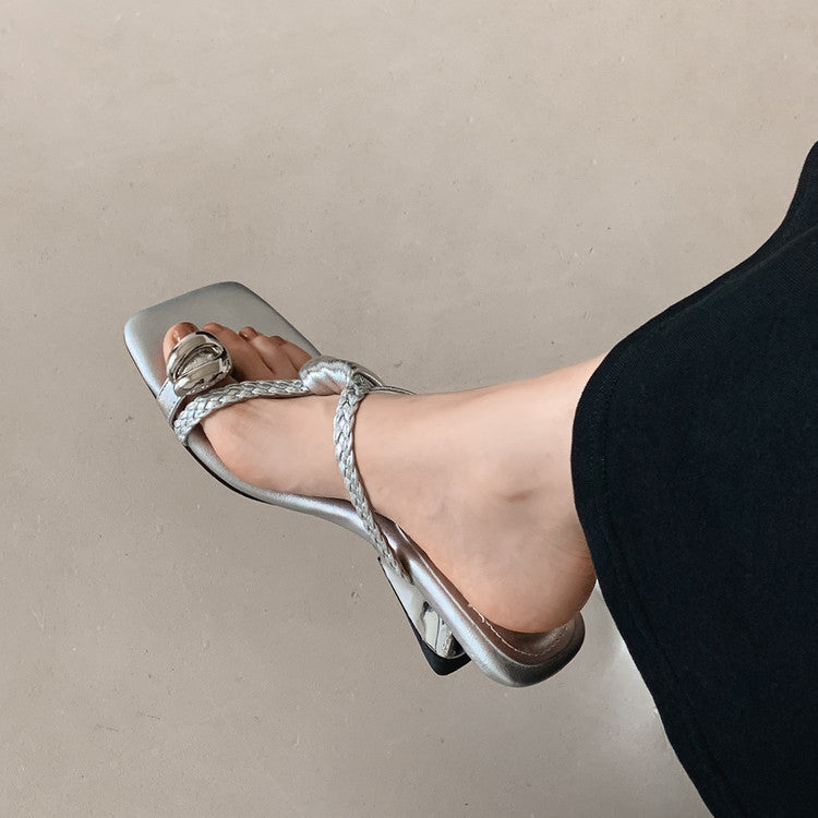 Karin Luna Braided Style ~Cross Strap Square Toe Irregular Heel Slippers