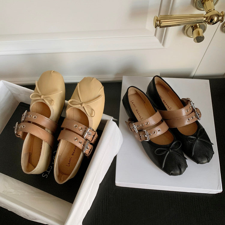 Karin Luna In Stock Spot Goods Minimalist Retro Round Toe Mary Jane Bowknot Height-Increasing Flats