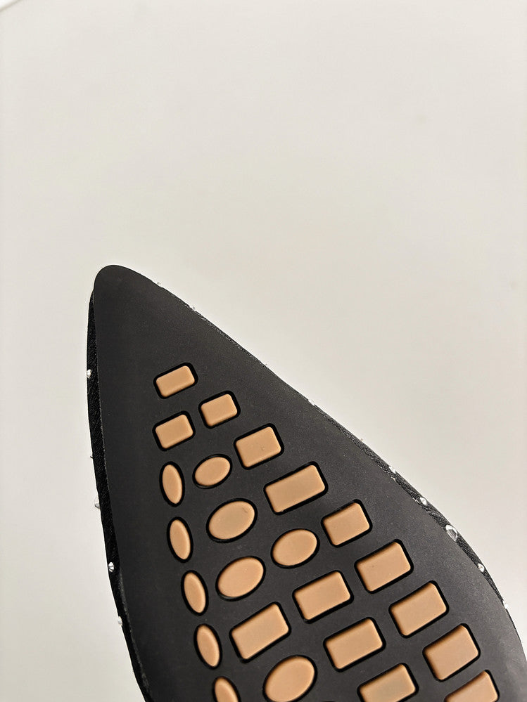 Karin Luna In Stock Spot Goods  Breathable Mesh Fabric Embellished Hand Drill Pointed Toe Slippers
