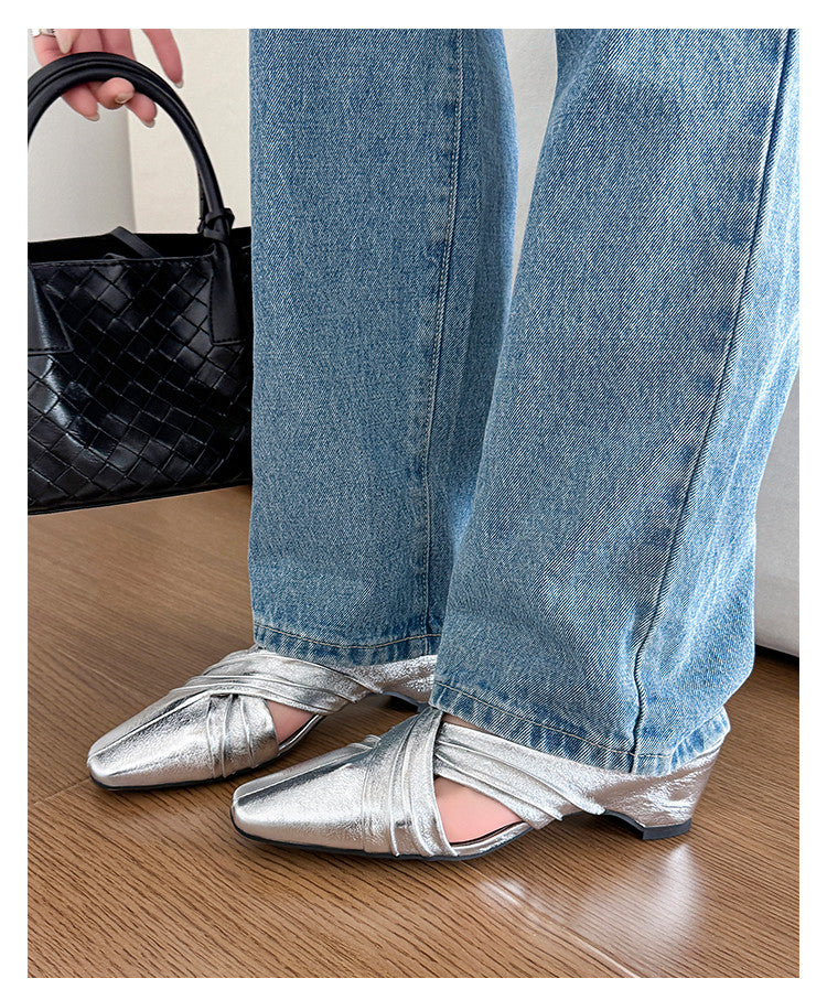 Karin Luna In Stock In Stock Basic Elegant Fairy Style Small Square Toe Sheepskin Slippers