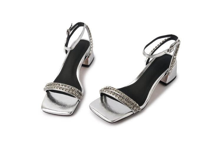 Karin Luna Classic Style   Rhinestone Strap Chunky Heel Open-Toe Sandals