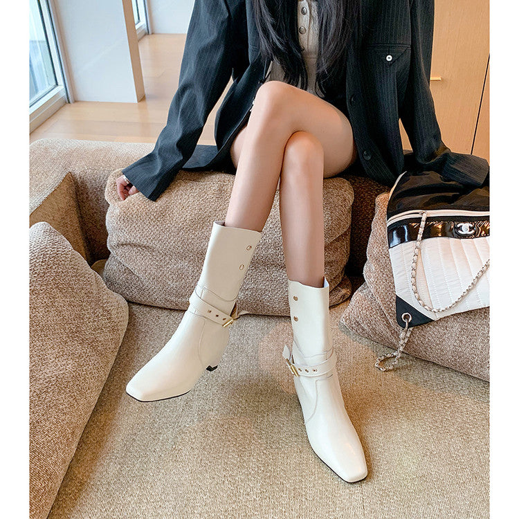 Karin Luna Foldable Belt Buckle Square Toe Hidden Wedge Short Boots
