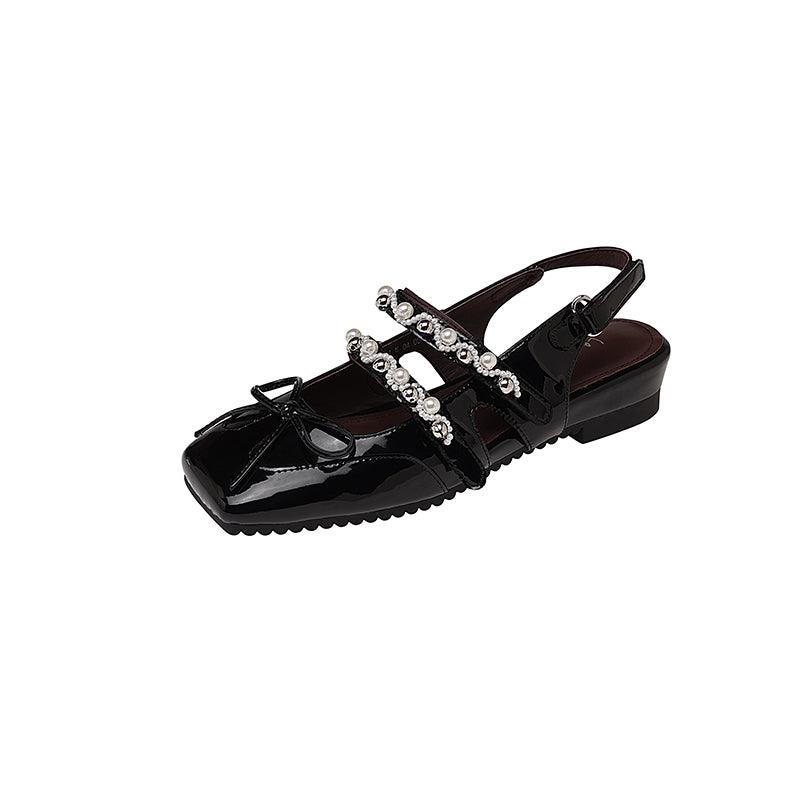 Karin Luna In Stock In Stock  Square Toe Bowknot Pearl Strap Closed-Toe Sandals