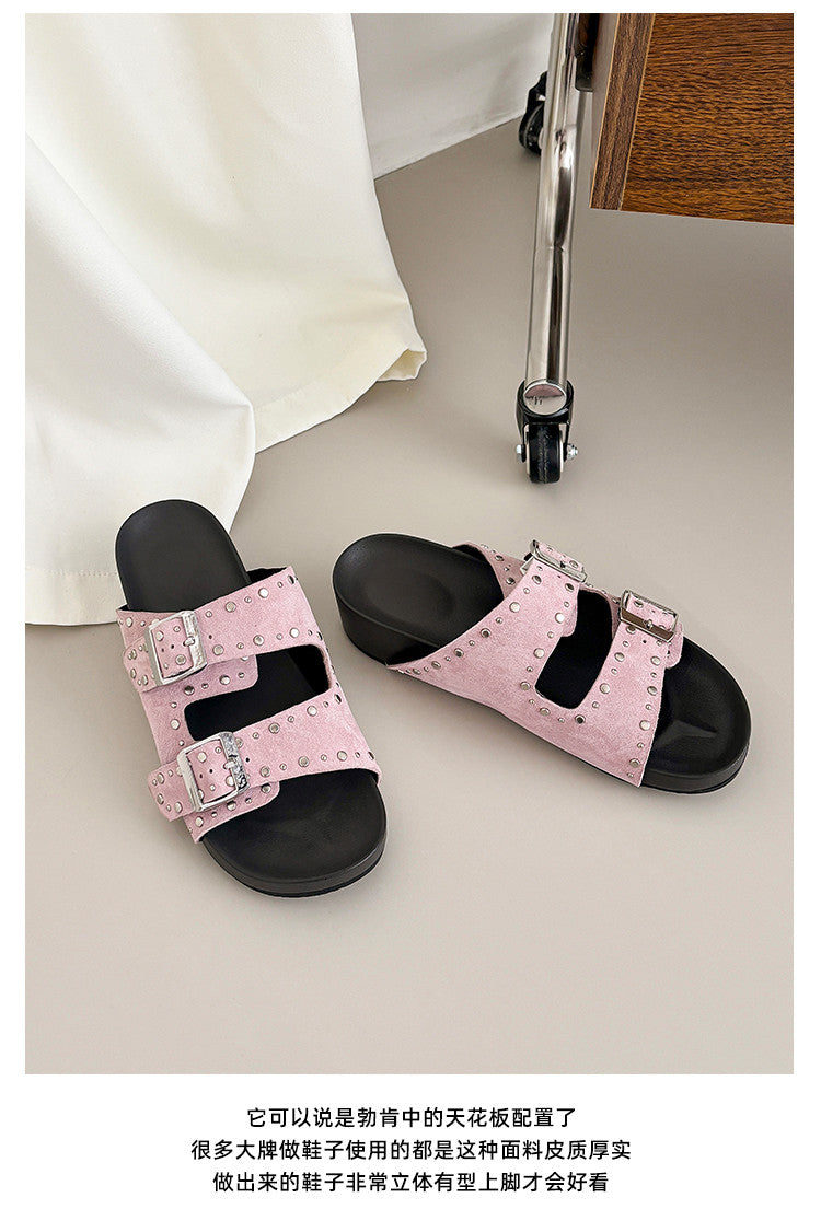 Karin Luna In Stock Spot Goods Casual Thick-Soled Belt Buckle Slippers