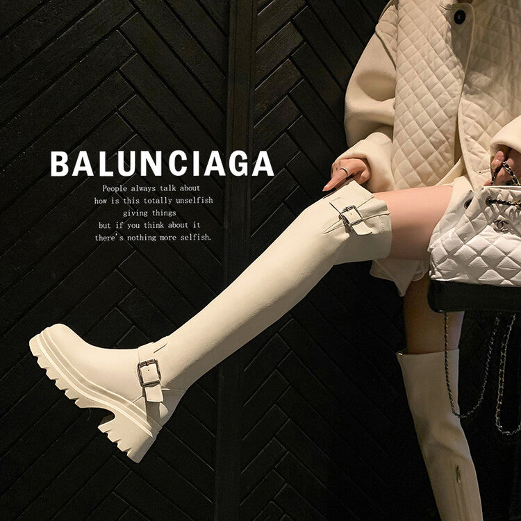 Karin Luna In Stock   Thick Sole Round Toe Basic Versatile Casual Long Boots