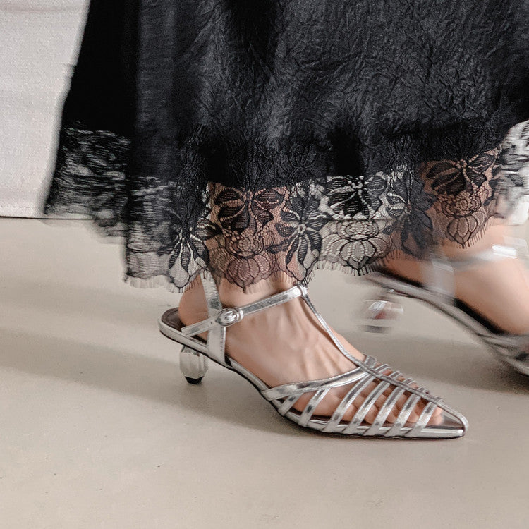 Karin Luna French Hollow Toe Metal Heel Elegant Sandals