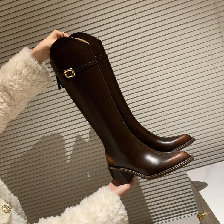 Karin Luna Bestseller  Popular Understood everything  Basic Elegant Outfit Pointed Toe Chunky Heel Full Cowhide I Am A Knight Boots