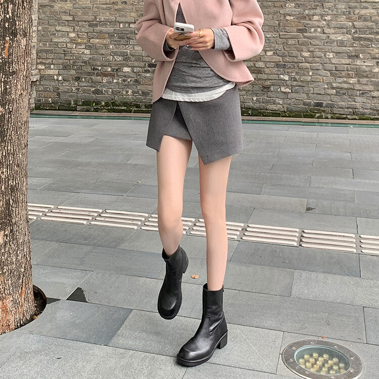 Karin Luna In Stock Spot Goods  Full-grain leather inside and out   Minimalist Texture  Round Toe Flat Bottom Basic Short Boots