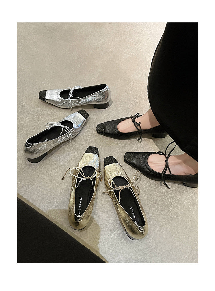 Karin Luna In Stock Spot Goods  Retro Sweet Bowknot Granny Wrinkled Single Shoes