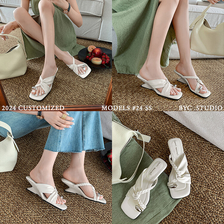 Karin Luna has a sense of design ~Twist Braided Cross Strap Square Toe Sandals