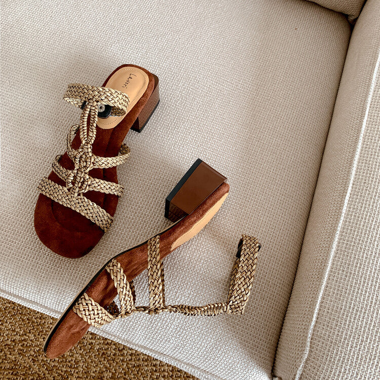 Karin Luna In Stock Spot Goods  Bohemian Handwoven Style  Fluffy feel Super versatile round-toe sandals