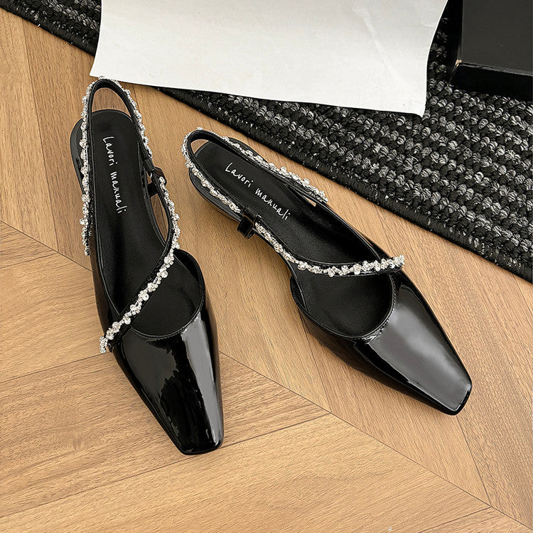 Karin Luna In Stock In Stock  Fresh Summer Vibes  Rhinestone Small Square Toe Elegant Closed-Toe Sandals