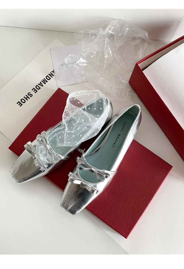 Karin Luna In Stock Spot Goods  Hot-Selling Element Bowknot Square-Toe Color-Block Height-Increasing Flats