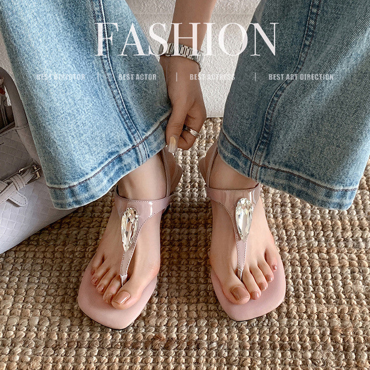 Karin Luna Bestseller Element Square Toe Irregular Heel Super Stable Toe Clip Sandals
