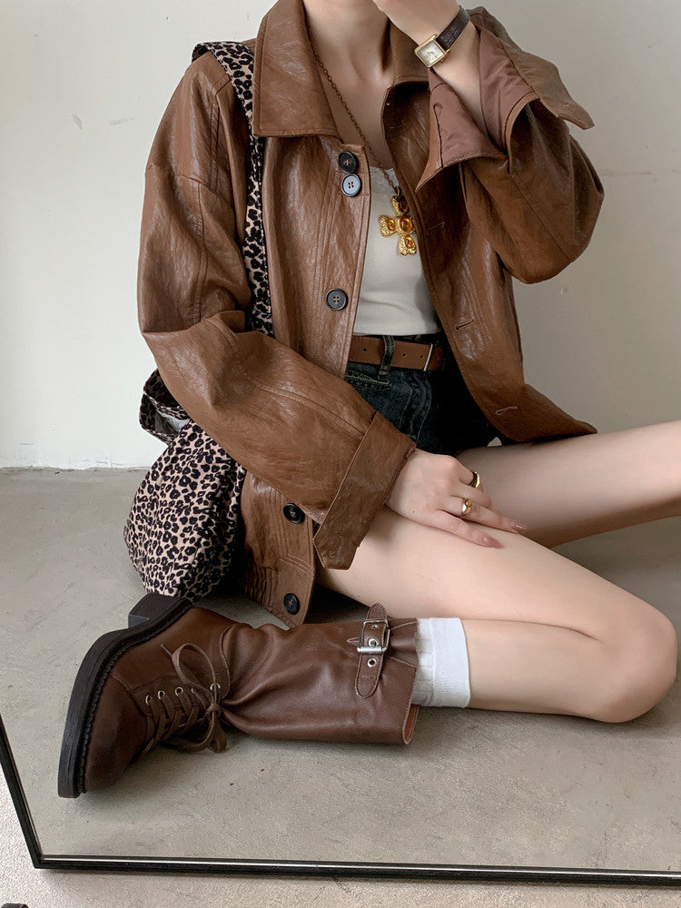 Karin Luna Bestseller Large Tube Thick Sole Martin Boots with Belt Buckle