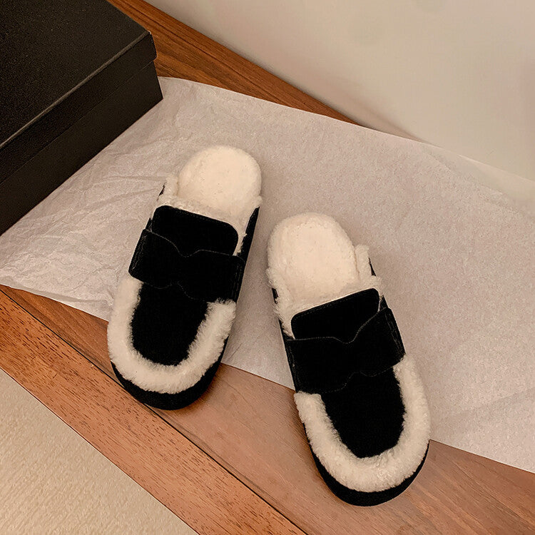 Karin Luna In Stock Look~This is such thick lamb wool Winter Atmosphere！Cowhide Leather Lamb Wool Round Toe Flat Sole Half Support！