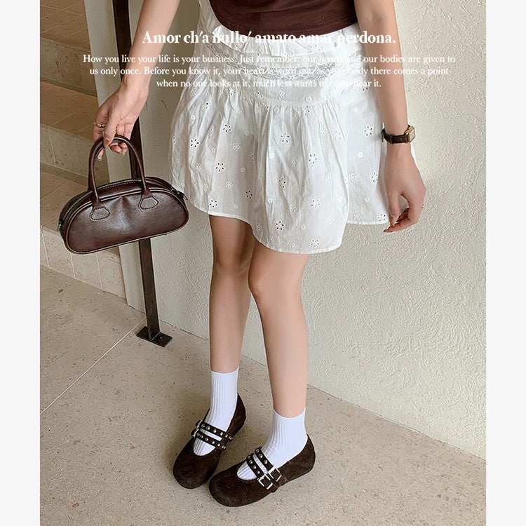 Karin Luna Hot Item Hot Item Punk Style One-Strap Round-Toe Suede Leather Height-Increasing Flats