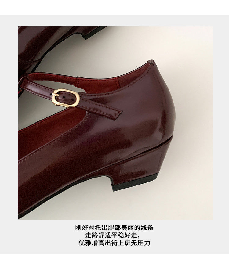 Karin Luna In Stock Spot Goods    Retro Classic Metal Camellia Irregular Heel Single Shoes