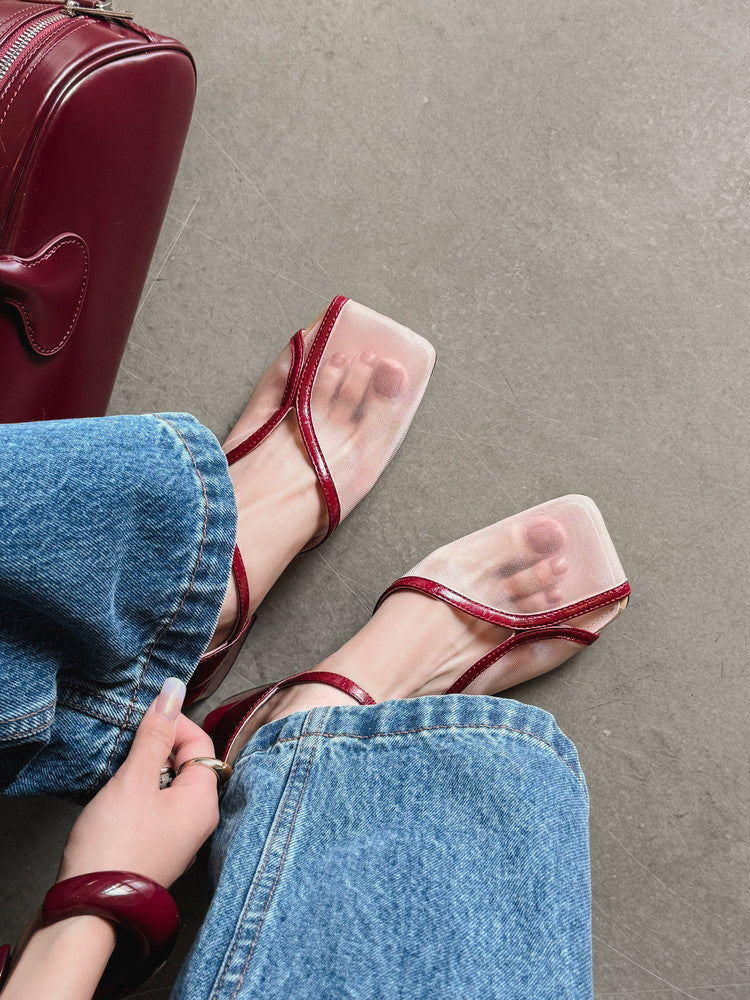 Karin Luna In Stock In Stock  Internet Celebrity Style Square Toe Mesh Chunky Heel Sandals