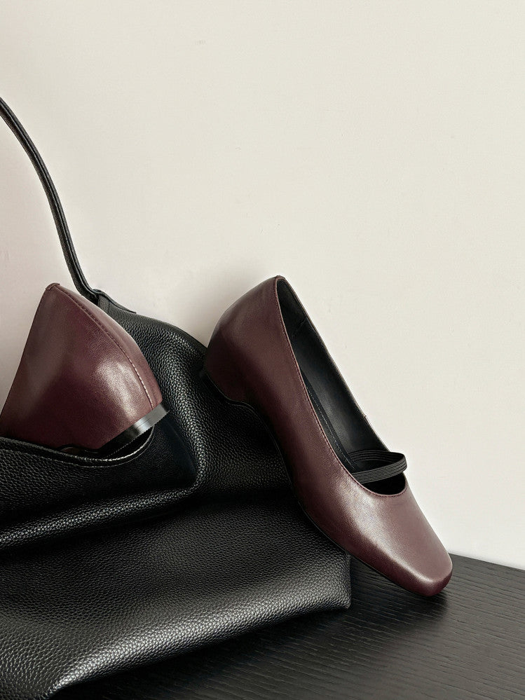 Karin Luna In Stock Spot Goods    Retro Elastic Band Chunky Heel Single Shoes