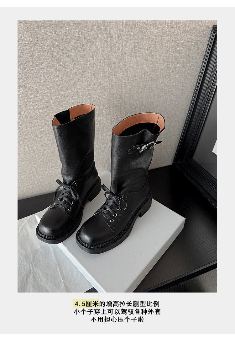 Karin Luna Bestseller Large Tube Thick Sole Martin Boots with Belt Buckle
