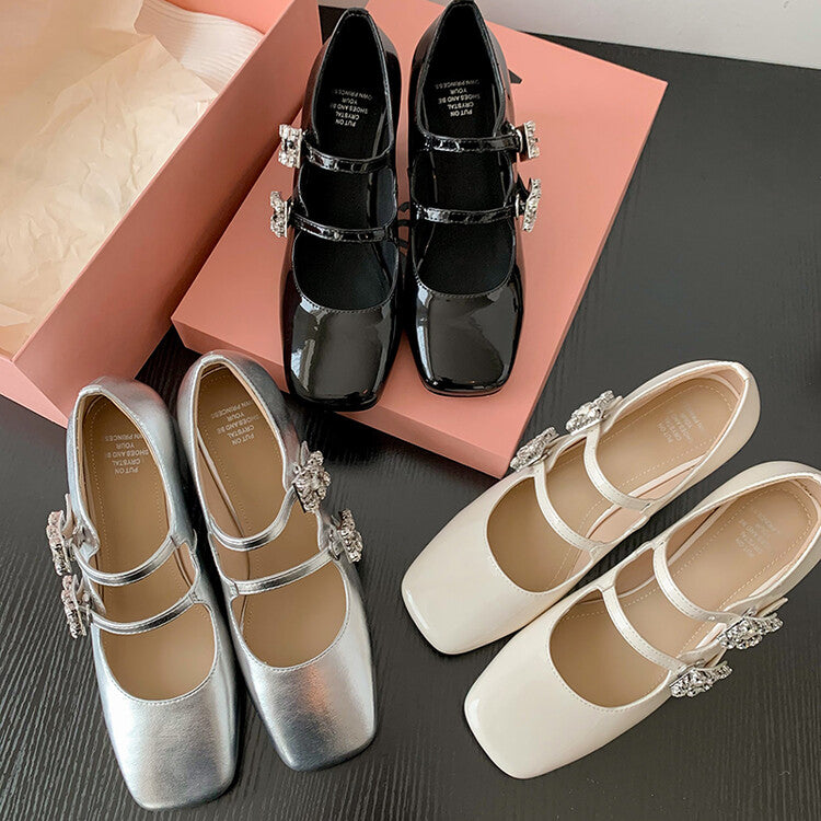 Karin Luna In Stock In stock   The heroine Ao~Square Toe High Heel One Strap Popular Rhinestone Mary Jane Shoes