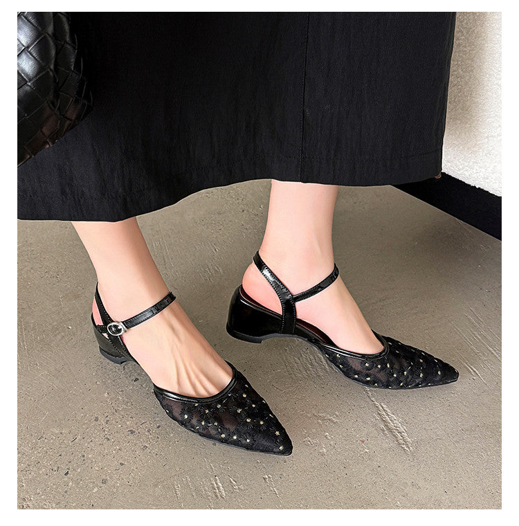 Karin Luna In Stock Spot Goods Embroidered Daisy Sheepskin Mesh Elegant Closed-Toe Slippers