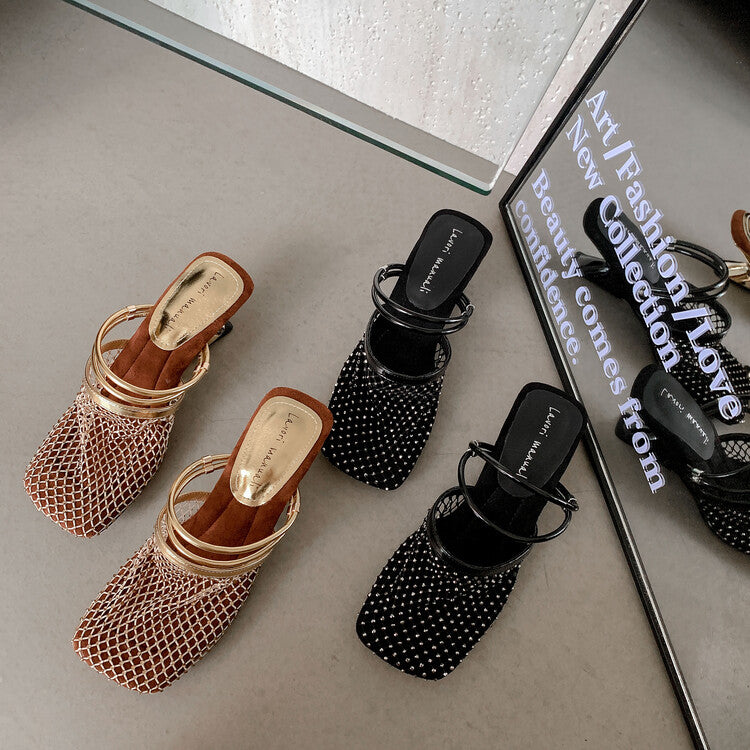 Karin Luna Highlights Fairness~In stock  Closed-Toe Diamond Mesh Unisex Convertible Sandals
