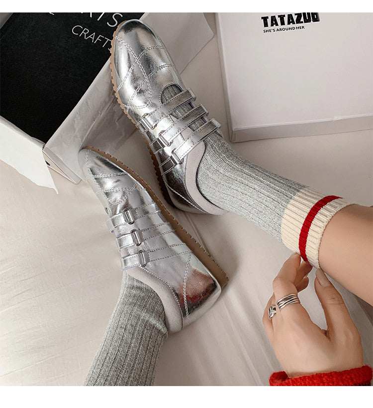 Karin Luna Casual Shoes Series~  In Stock In Stock Magic Tape Round Toe Internal Height Increase Single Strap Flats