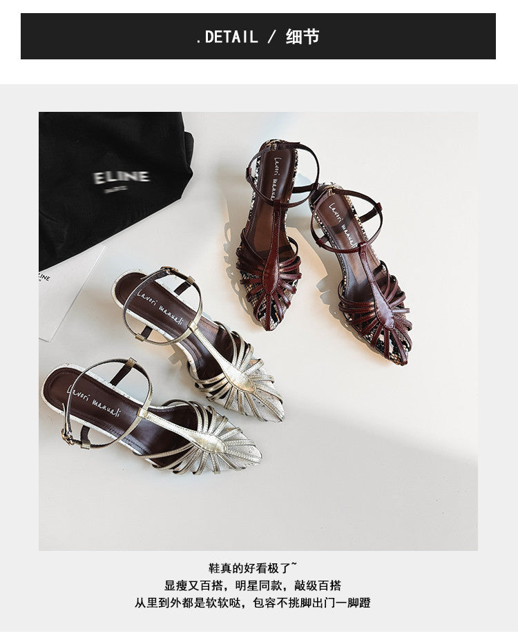 Karin Luna In Stock Spot Goods Open-toe French Style Metal Heel Sandals