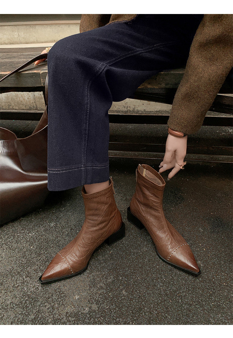 Karin Luna In Stock In Stock Slim Boots Series~Pointed Toe Rivet Slim Short Boots