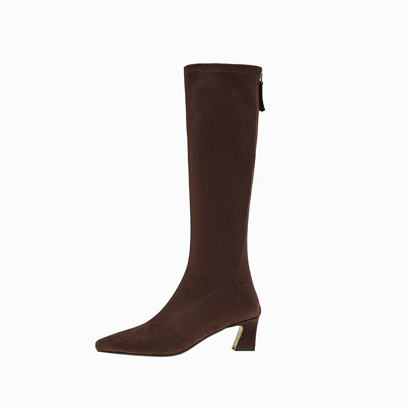 Karin Luna In Stock In Stock  Square Toe Chunky Heel Korean Style Elegant Long Boots