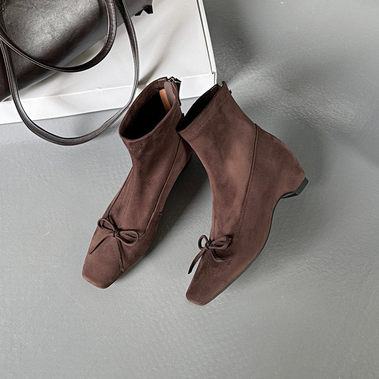 Karin Luna French Style Square Toe Bowknot Hidden Wedge Slim Boots