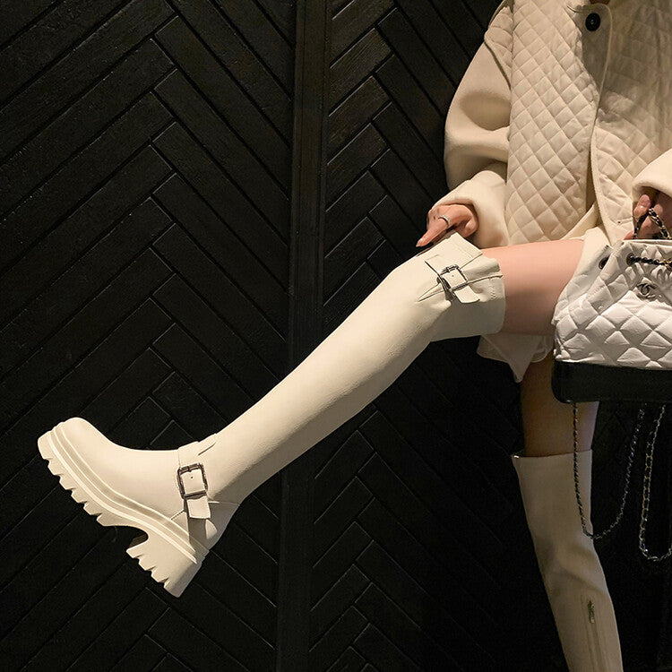 Karin Luna In Stock   Thick Sole Round Toe Basic Versatile Casual Long Boots