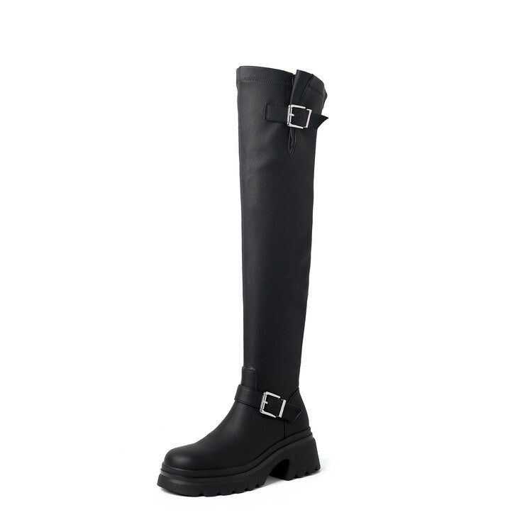Karin Luna In Stock   Thick Sole Round Toe Basic Versatile Casual Long Boots