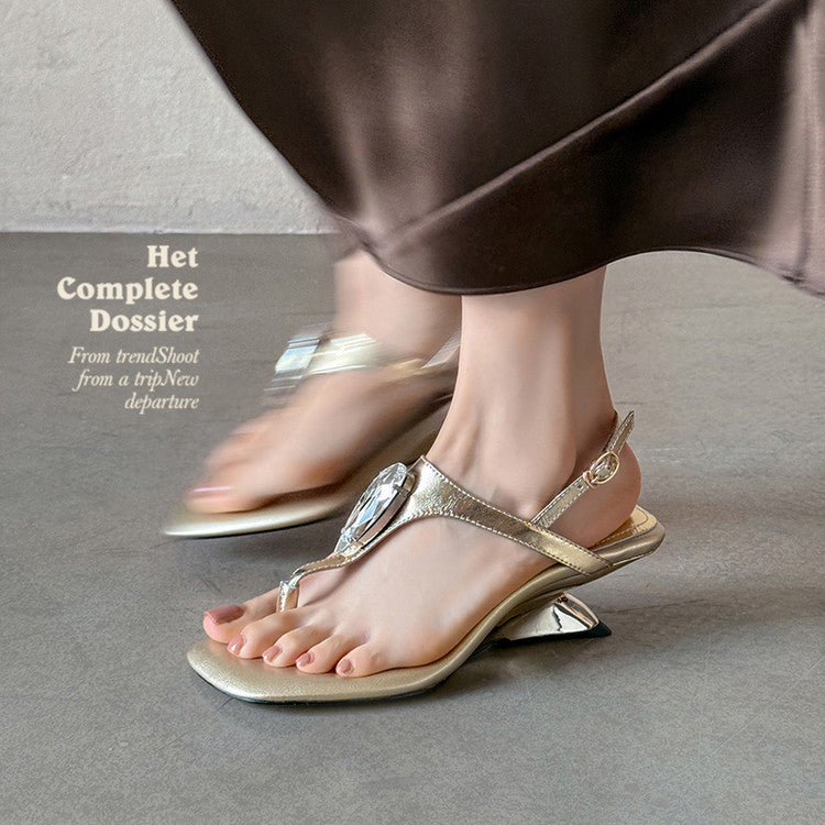 Karin Luna Bestseller Element Square Toe Irregular Heel Super Stable Toe Clip Sandals