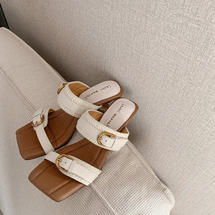 Karin Luna Hot-Selling In Stock  Retro Wedge Belt Square Toe Irregular Heel