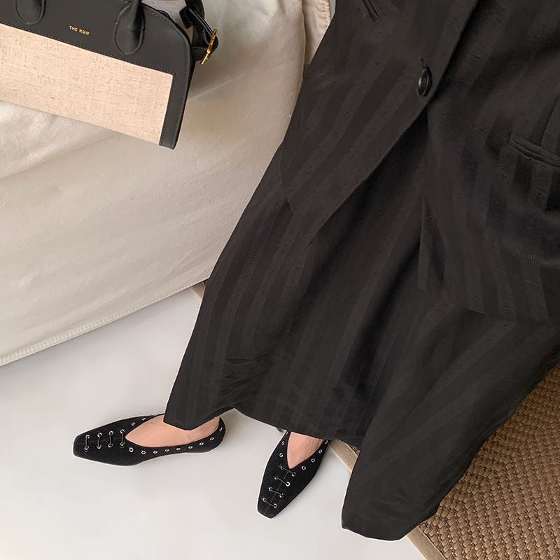 Karin Luna In Stock Spot Goods    Old Money Style Square Toe Suede Flats