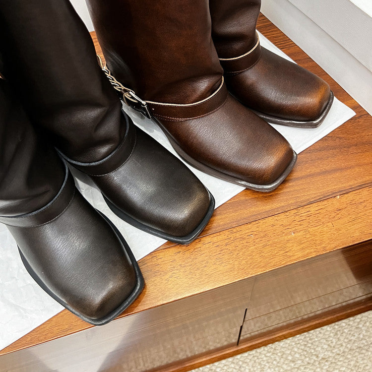 Karin Luna Elegant Style Square Toe Belt Buckle Pants Boot Short Boots