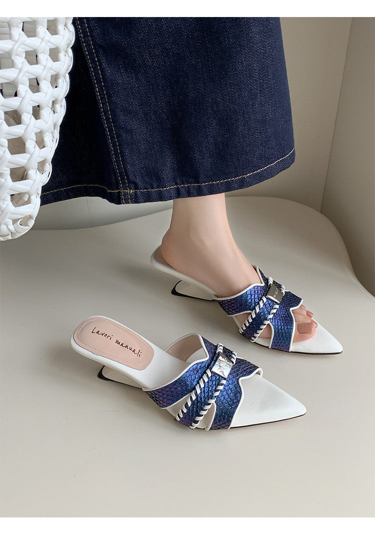 Karin Luna Fish Skin Series~Minimalist Pointed Toe Hot-Selling Unique Heel Slippers