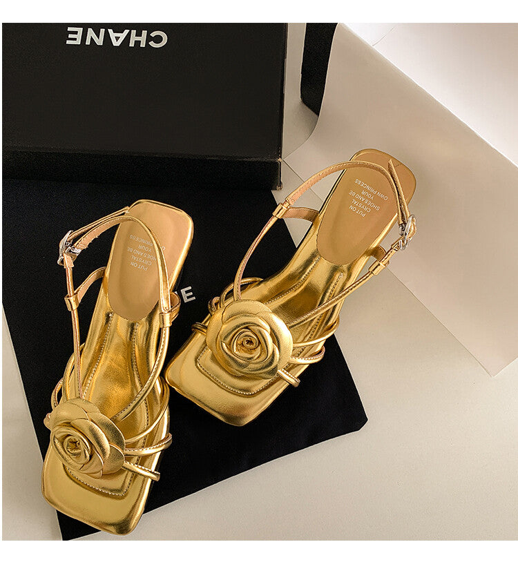 Karin Luna Exquisite Camellia ~French Retro Open-Toe Sandals