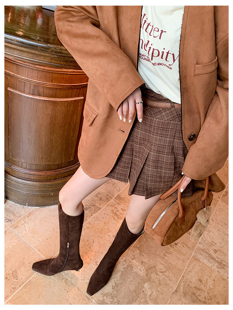 Karin Luna In Stock Spot Goods   Small Square Toe Thin Heel Elegant Slimming Long Boots