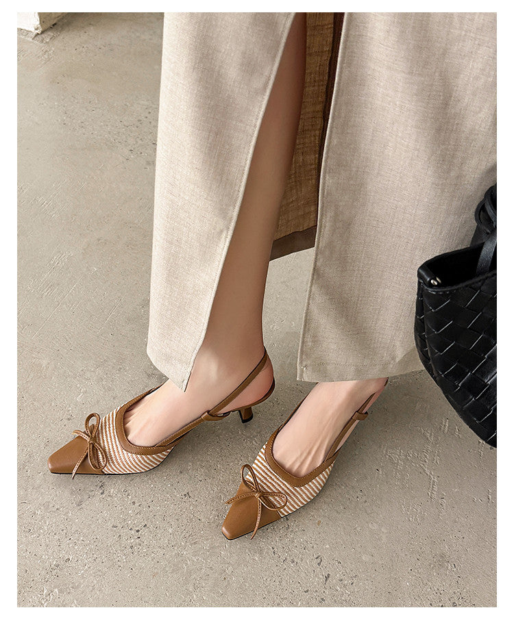 Karin Luna In Stock Spot Goods Braided Style Elegant Thin Heel Pointed Toe Closed-Toe Sandals