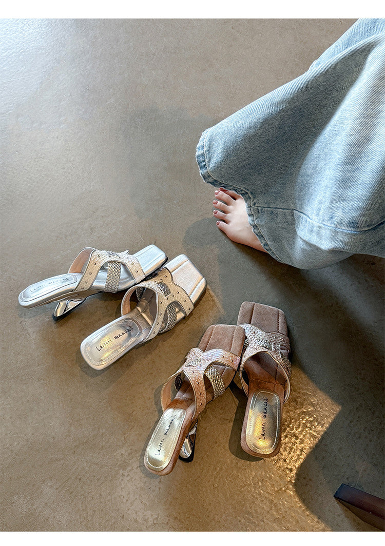 Karin Luna Fish Skin Series~ Hot-selling Square-Toe Slippers with Built-in Traffic