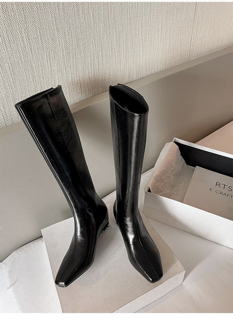 Karin Luna Minimalist Style Square-Toe Hidden Heel Long Boots