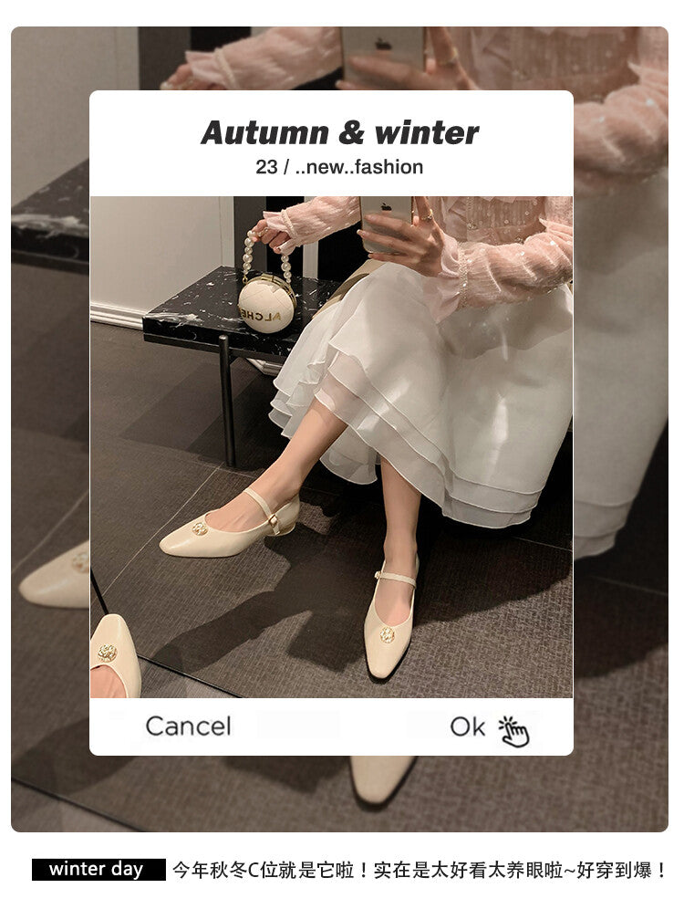 Karin Luna Camellia Story~In stock  Full Leather Shallow Mouth Single Shoes