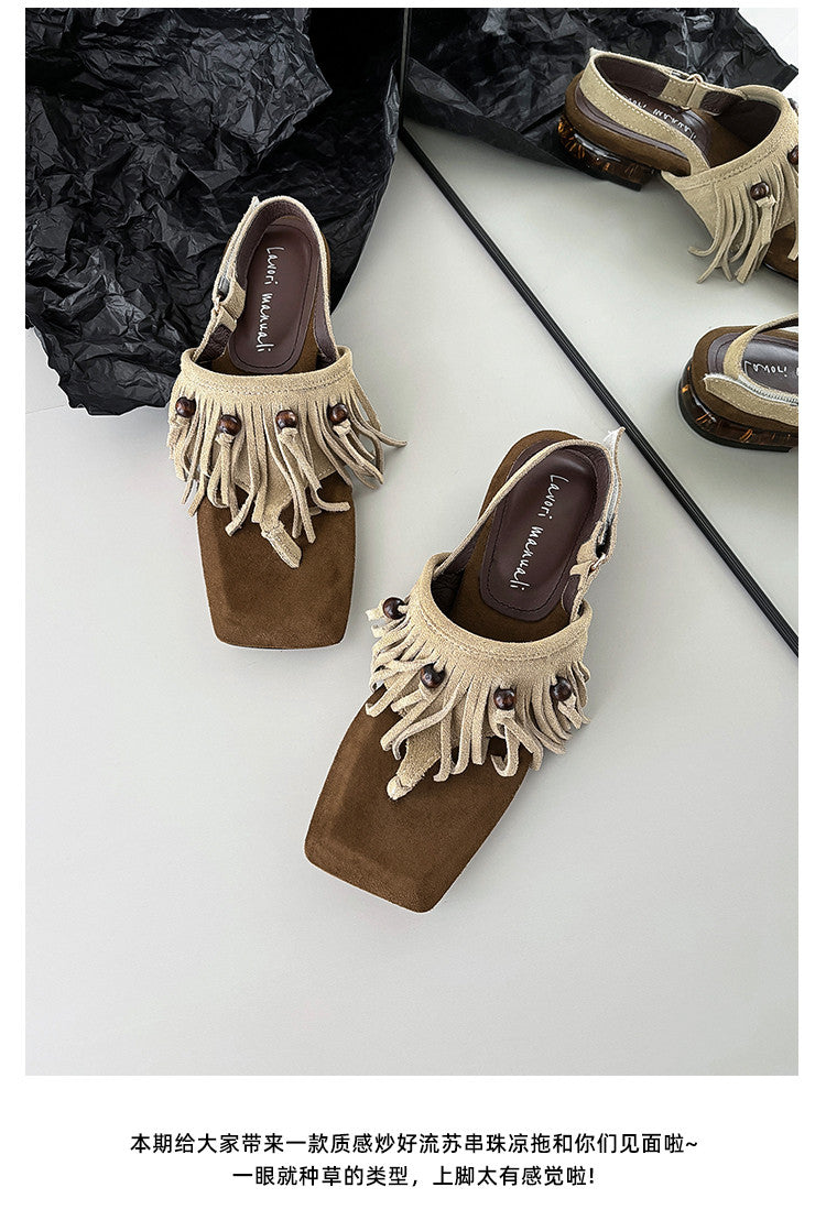 Karin Luna  Tassel Series~Spot Goods  In-stock Clip-toe Square Toe Sandals