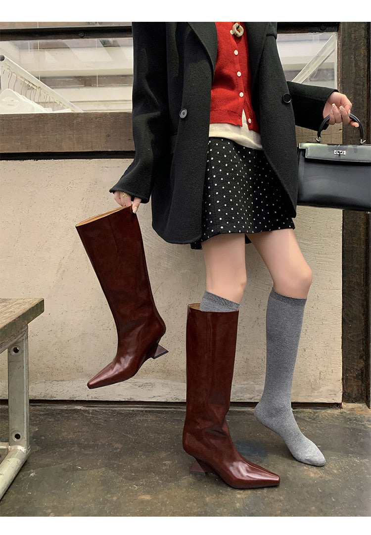 Karin Luna European and American Style Unisex Square-Toed Long Boots