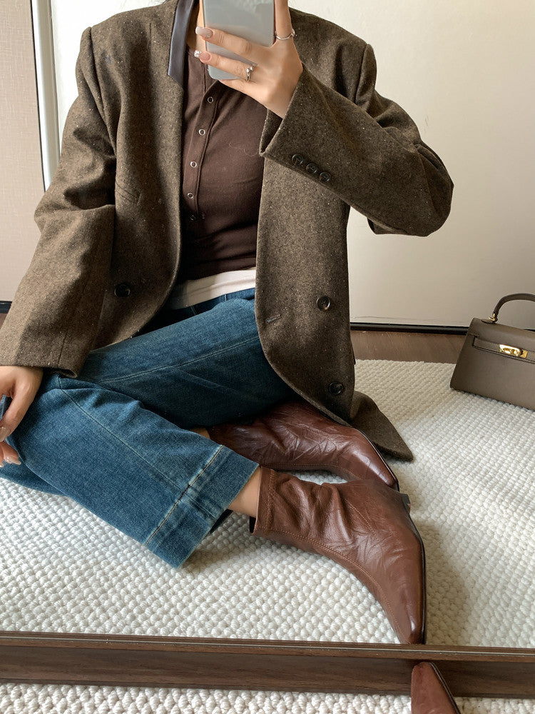 Karin Luna In Stock Spot Goods Slim Series  Hidden Wedge Small Square Toe Back Zipper Short Boots
