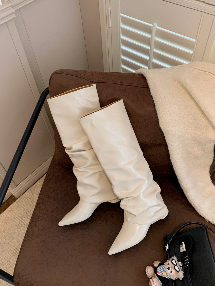 Karin Luna Elegant Style Pointed Toe Hidden Wedge Long Boots